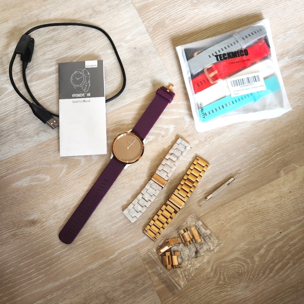 Garmin Vivomove HR Women's Hybrid Smart Watch, Rose Gold, with Extra Bands